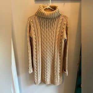 Cozy Cable Knit Turtleneck Sweater - Tan